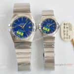 Swiss Quality Omega Double Eagle Couple Watch Blue Dial Stainless Steel 8215 Movement